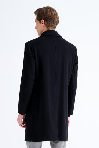  Erkek Siyah Yün Klasik Palto