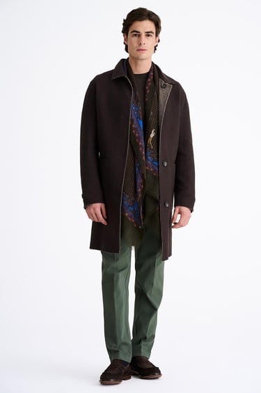  Erkek Kahverengi Yün Çift Taraflı Palto