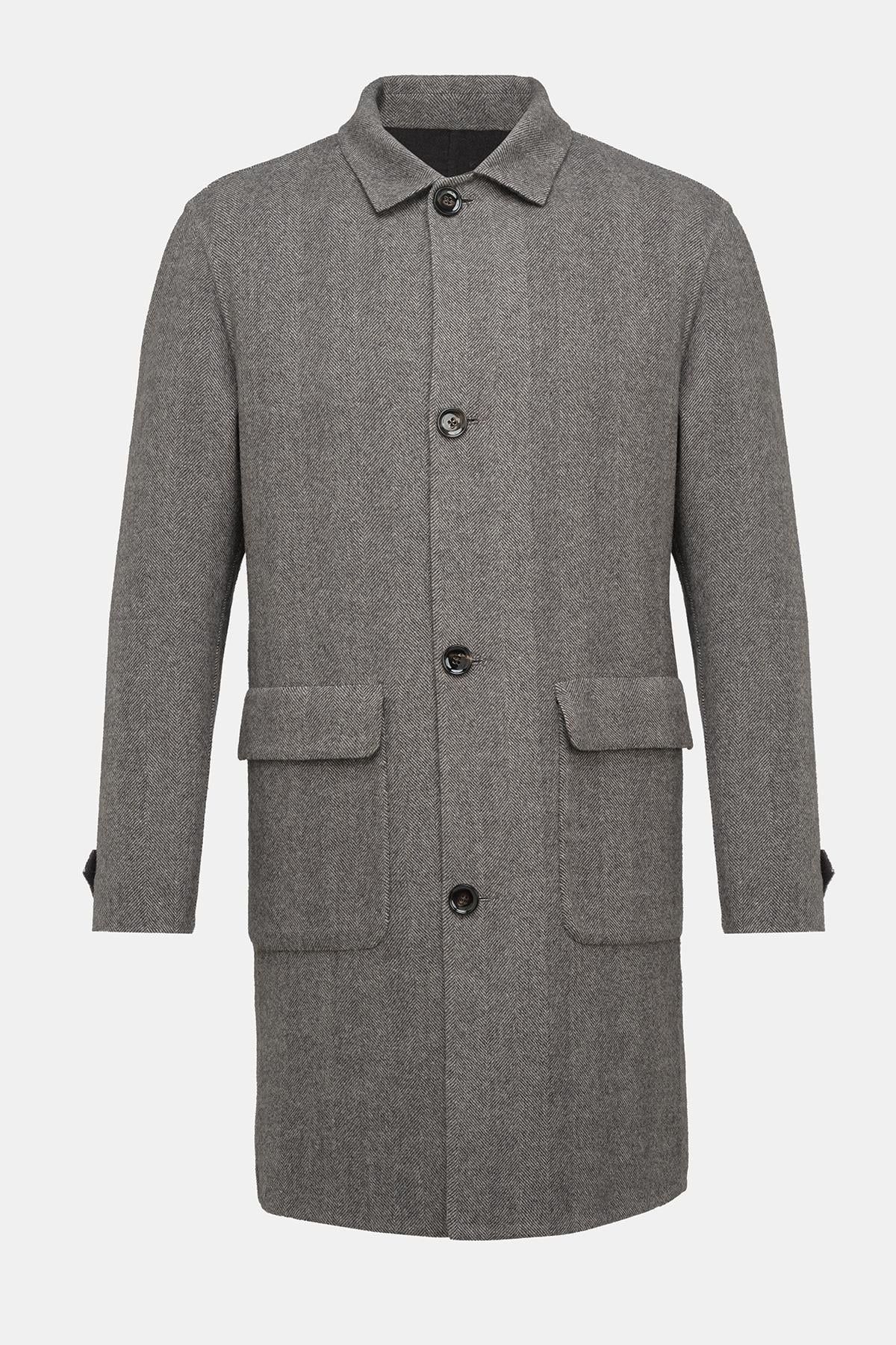  Erkek Kahverengi Yün Çift Taraflı Palto