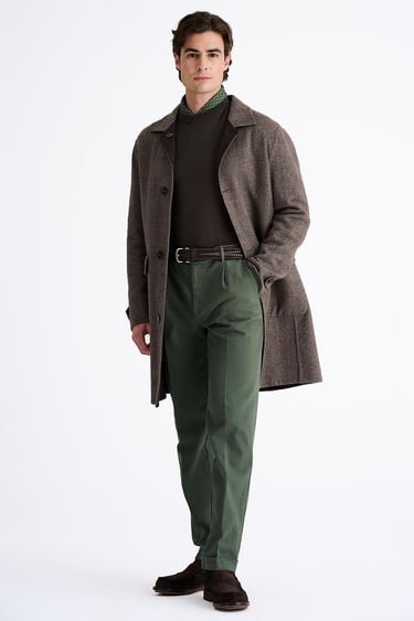  Erkek Kahverengi Yün Çift Taraflı Palto