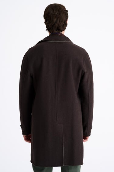  Erkek Kahverengi Yün Çift Taraflı Palto