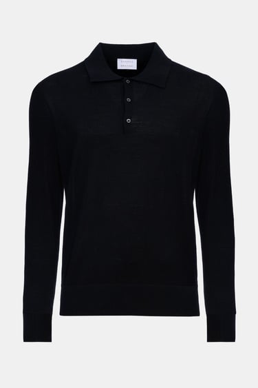  Erkek Siyah Polo Yaka Yün Kazak