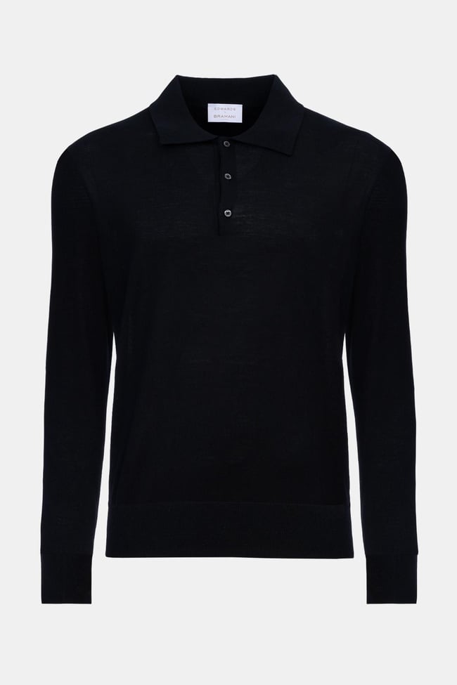  Erkek Siyah Polo Yaka Yün Kazak