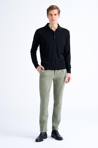  Erkek Siyah Polo Yaka Yün Kazak