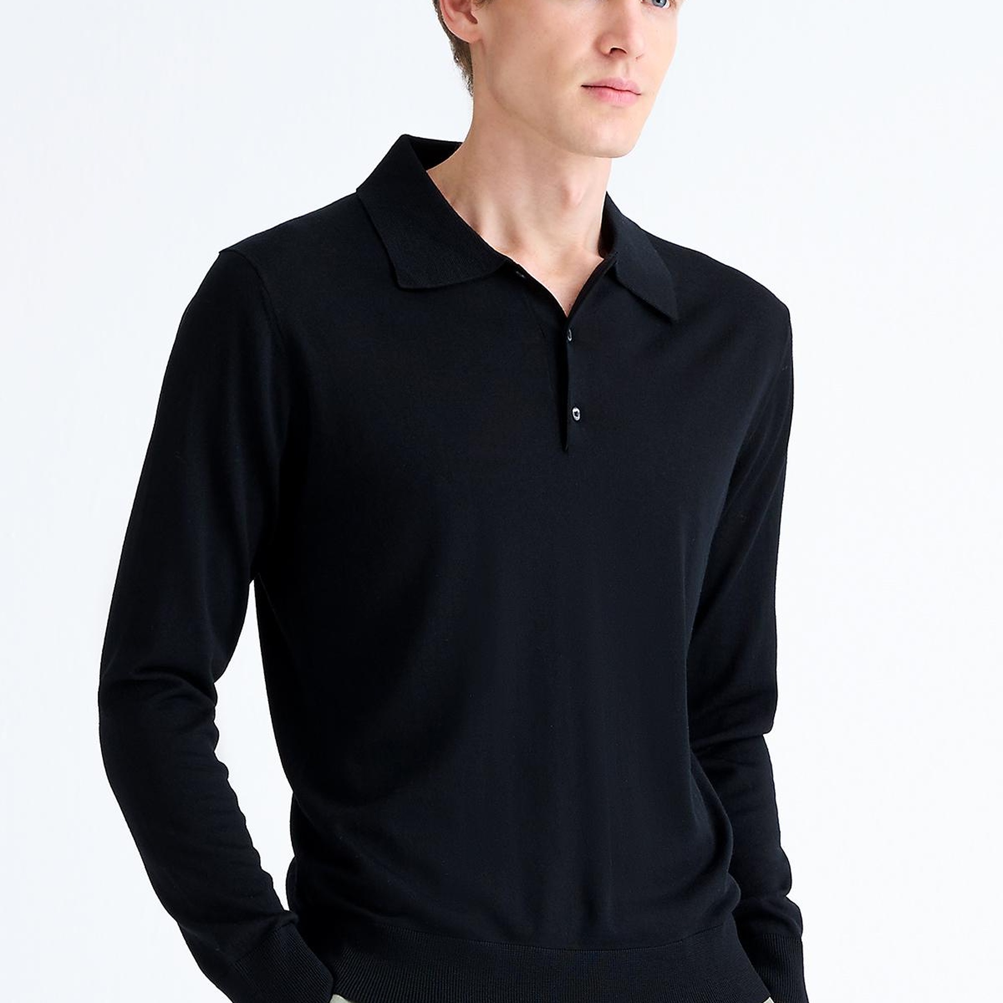 Erkek Siyah Polo Yaka Yün Kazak