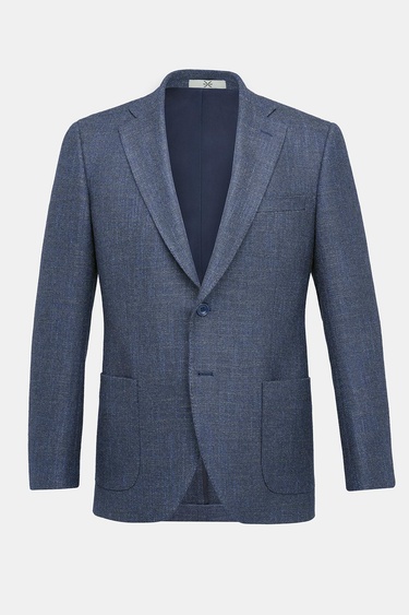  Erkek Lacivert Yün İpek Kaşmir Karışımlı Delfino Spor Ceket