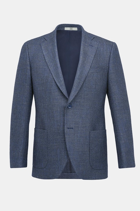  Erkek Lacivert Yün İpek Kaşmir Karışımlı Delfino Spor Ceket