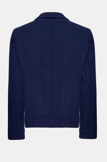  Erkek Lacivert Yün Cep Detaylı Mont