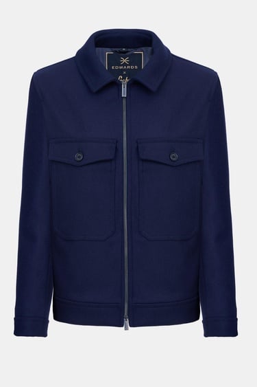  Erkek Lacivert Yün Cep Detaylı Mont