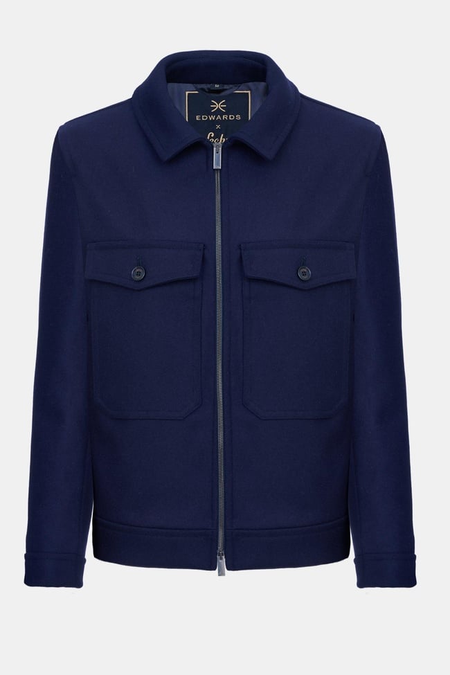  Erkek Lacivert Yün Cep Detaylı Mont