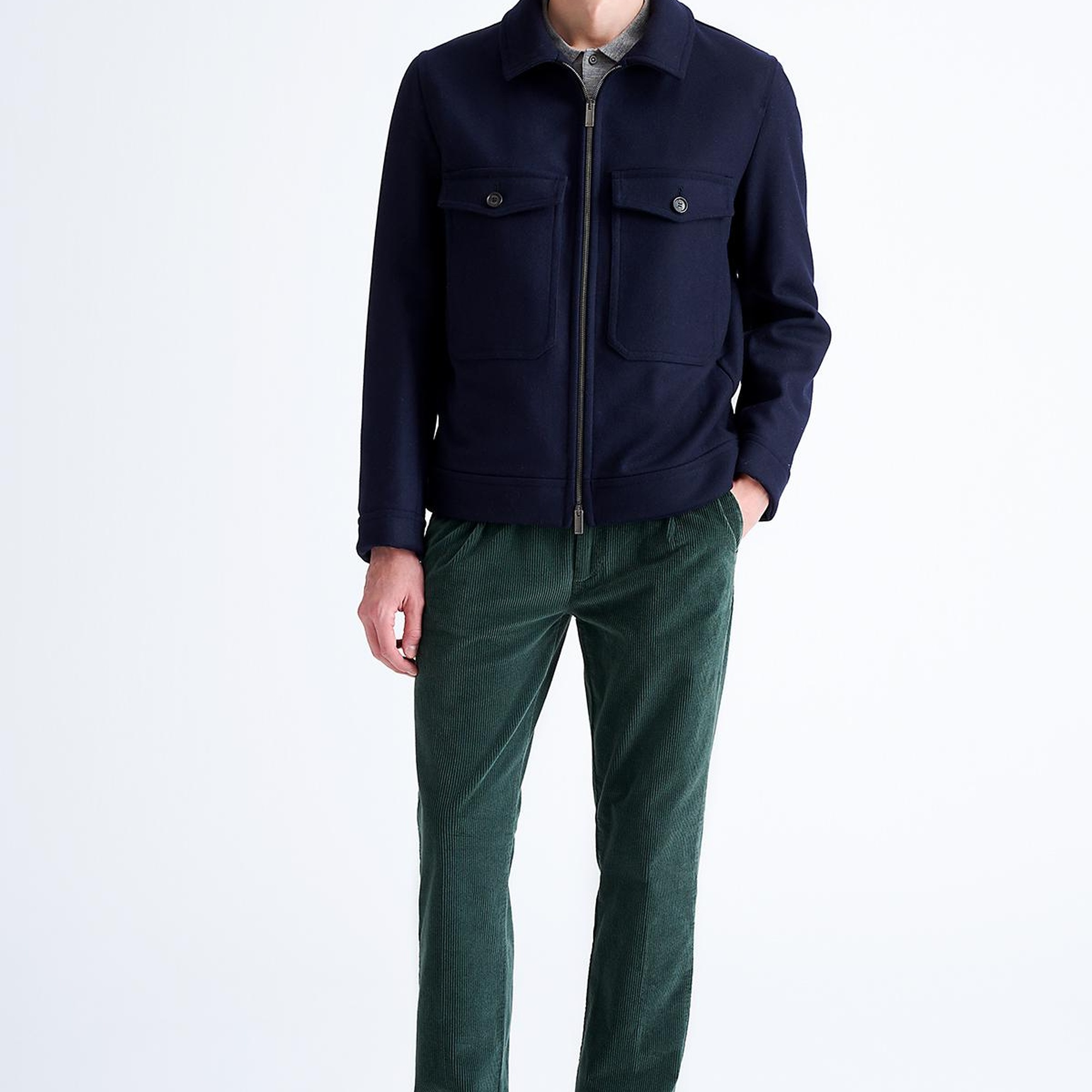 Erkek Lacivert Yün Cep Detaylı Mont