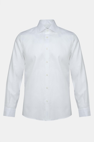  Erkek Beyaz Cooper Fit Kravat Yaka Balıksırtı Klasik Gömlek