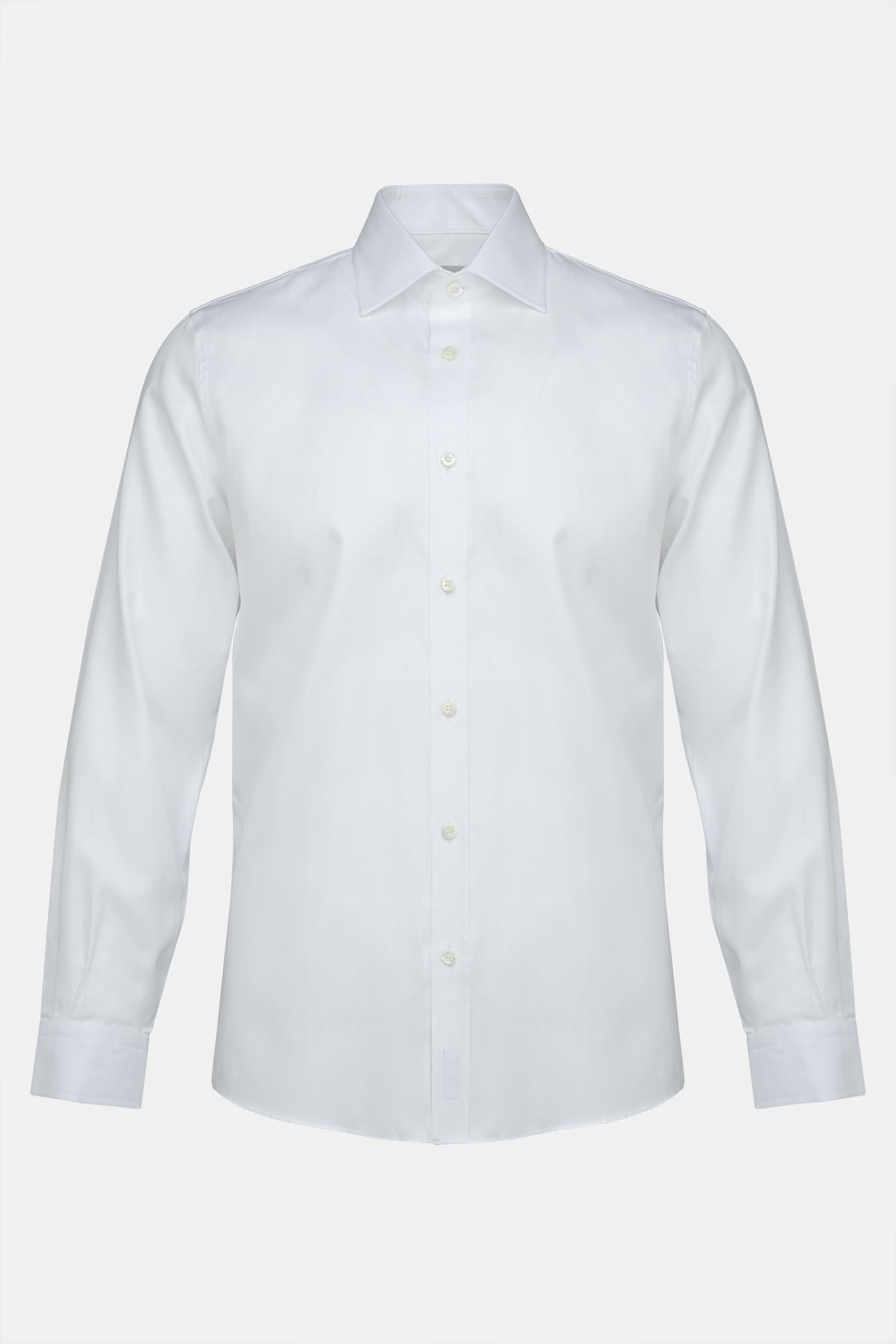  Erkek Beyaz Cooper Fit Kravat Yaka Balıksırtı Klasik Gömlek