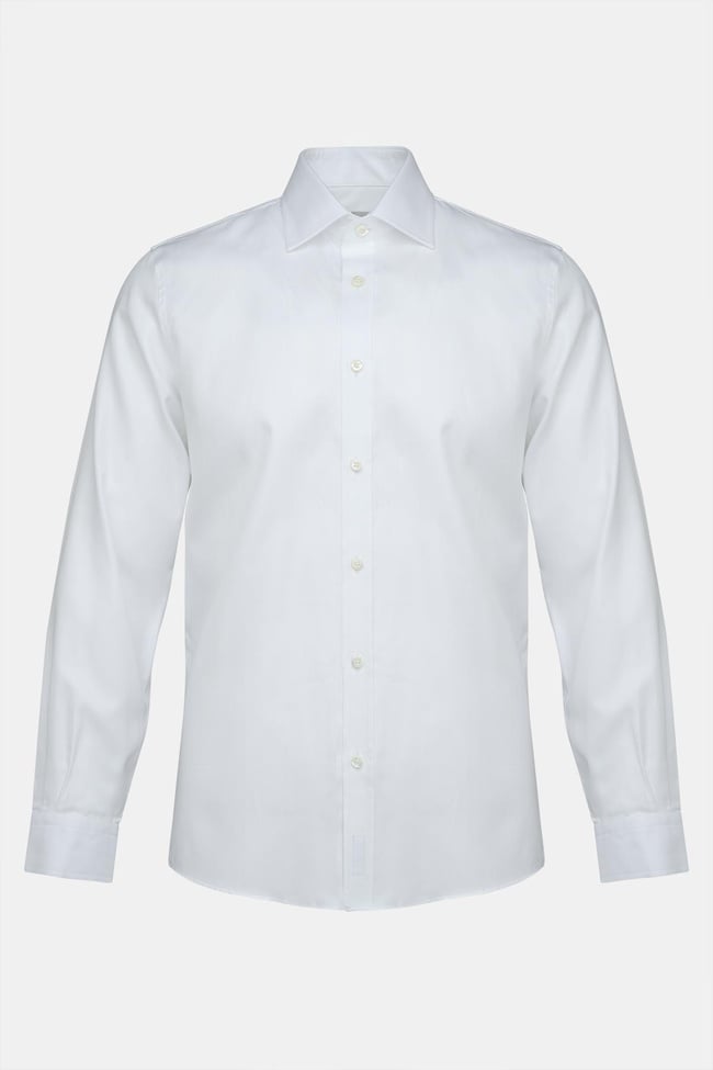  Erkek Beyaz Cooper Fit Kravat Yaka Balıksırtı Klasik Gömlek