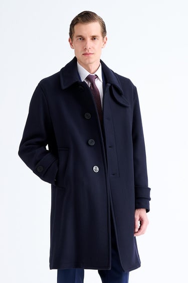  Erkek Lacivert Yün Palto