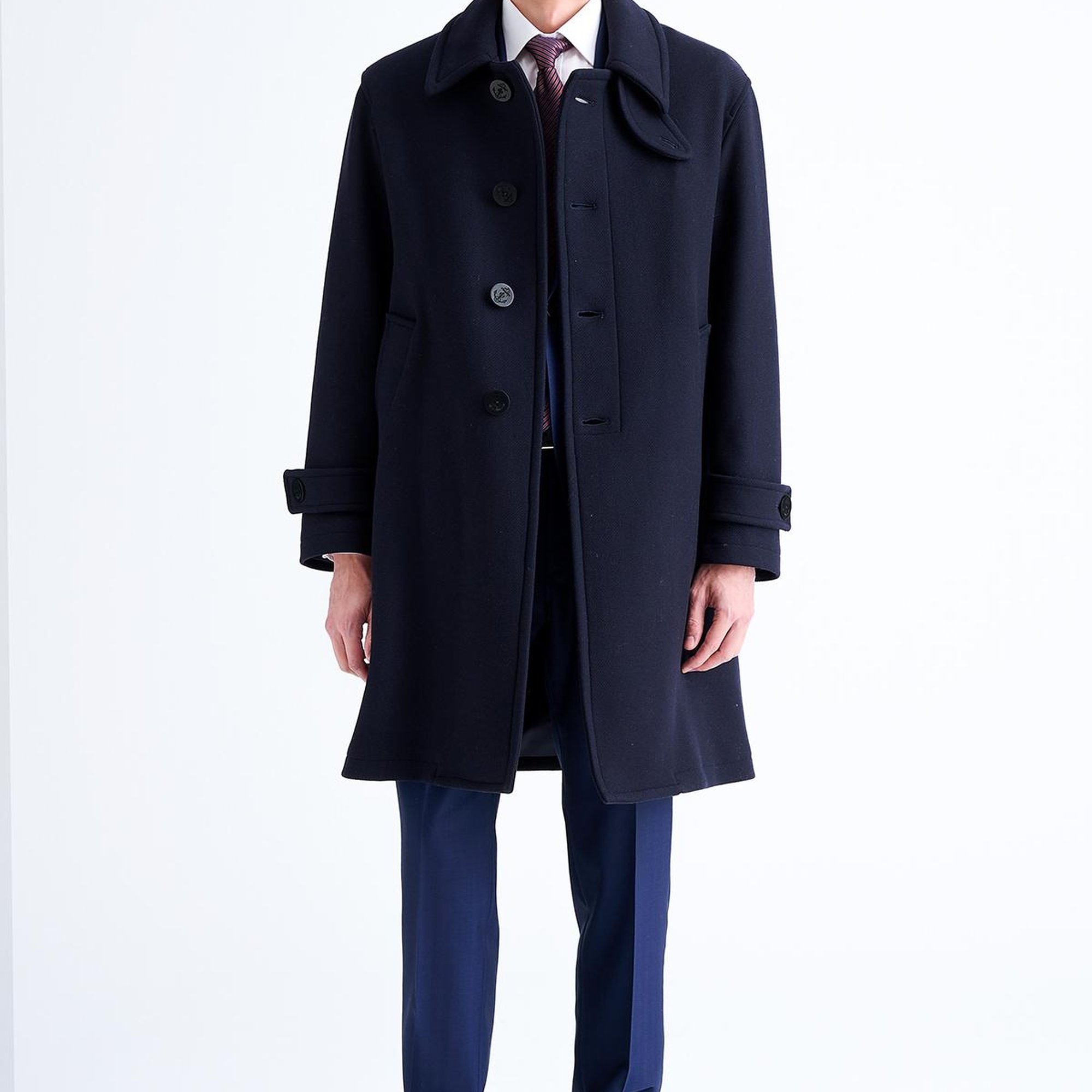Erkek Lacivert Yün Palto