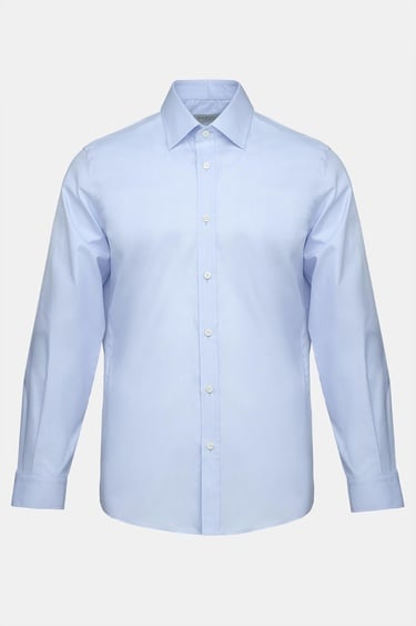  Erkek Mavi Cooper Fit Kravat Yaka Kazayağı Klasik Gömlek