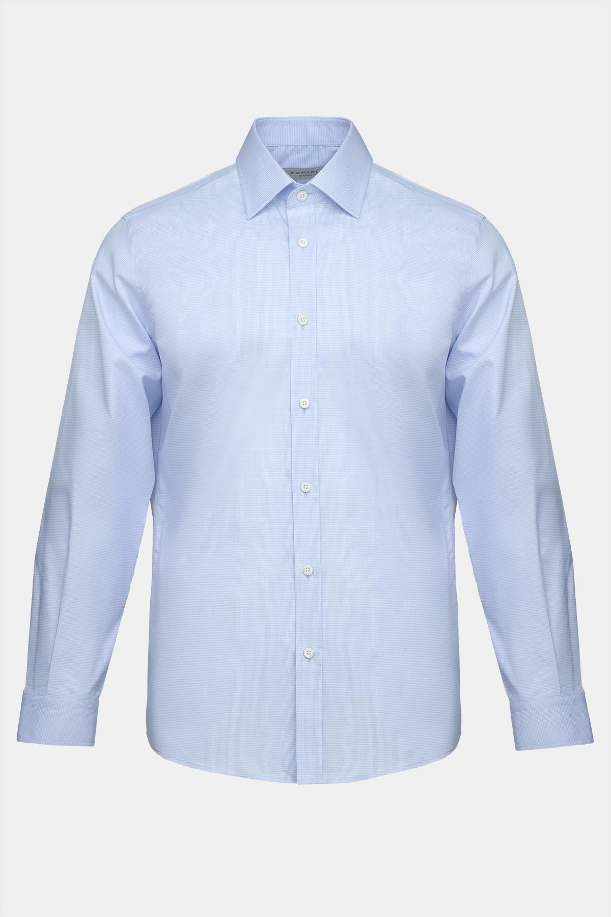  Erkek Mavi Cooper Fit Kravat Yaka Kazayağı Klasik Gömlek