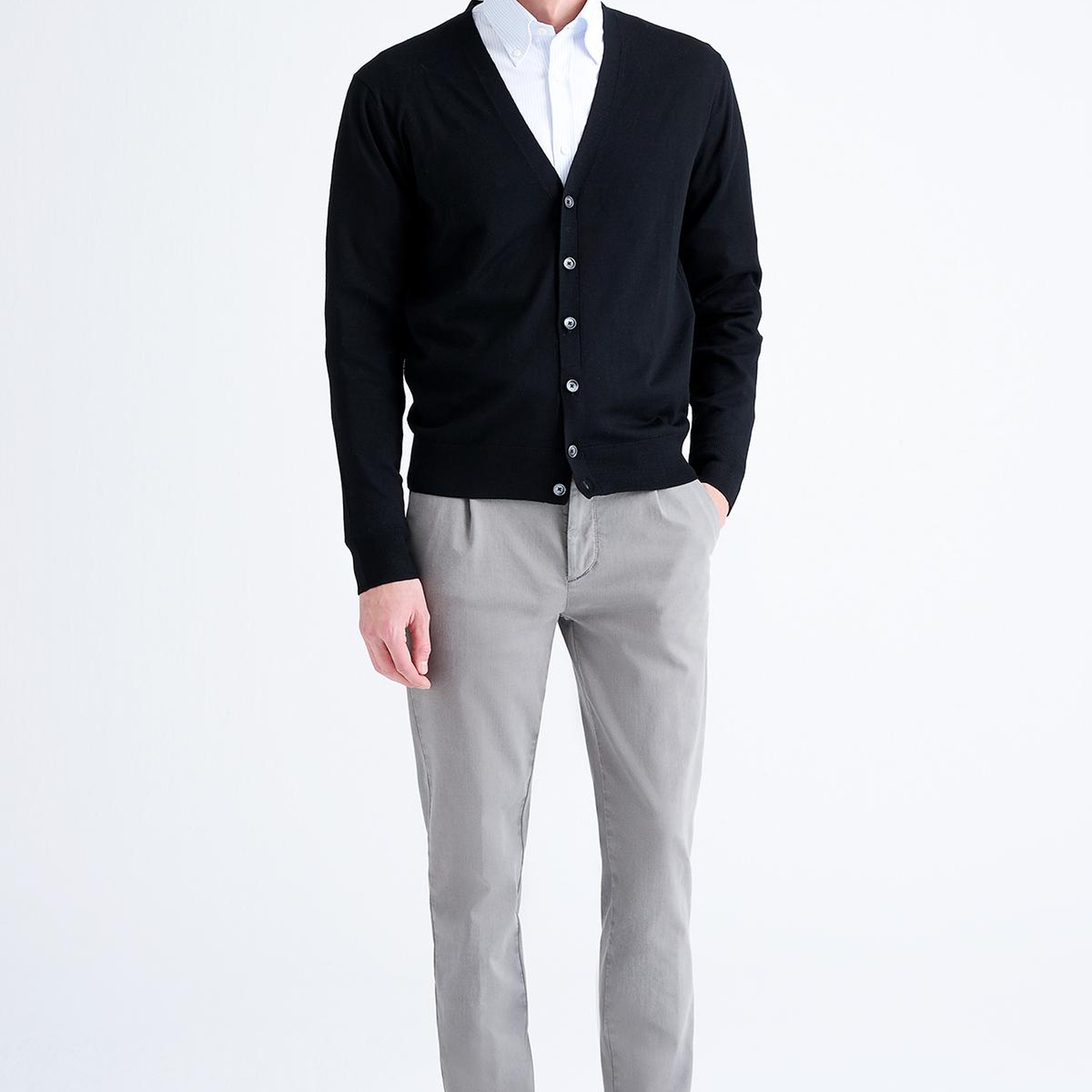 Erkek Siyah Düğmeli Yün Hırka