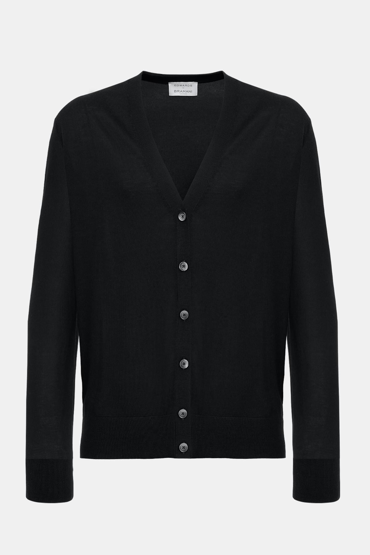  Erkek Siyah Düğmeli Yün Hırka