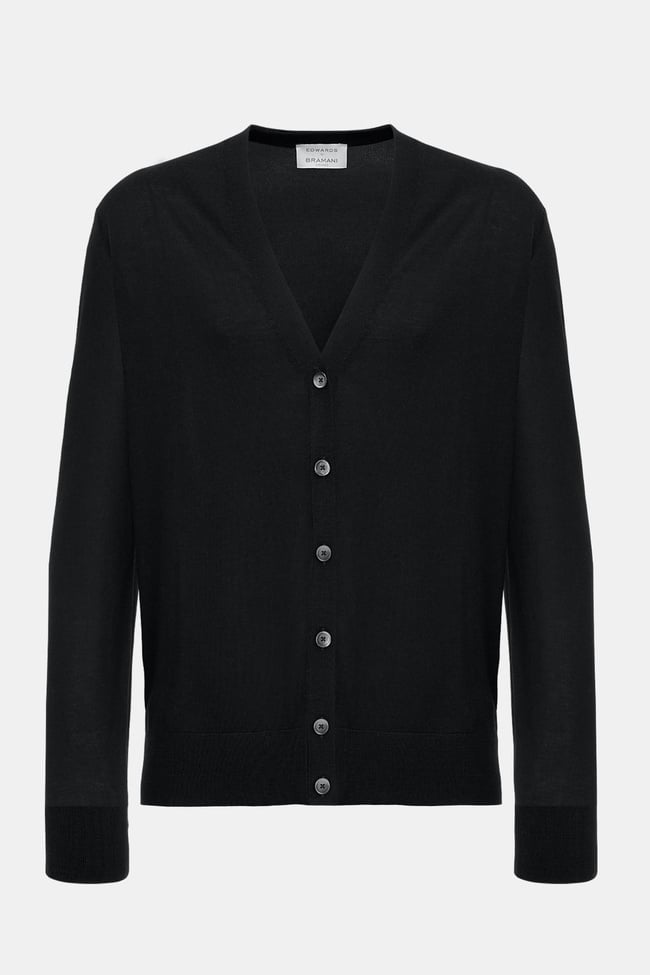  Erkek Siyah Düğmeli Yün Hırka