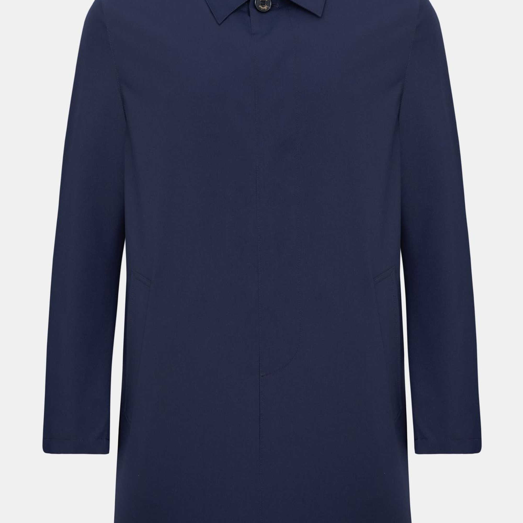 Erkek Lacivert Düğme Kapamalı Teknik Kumaşlı Kaban