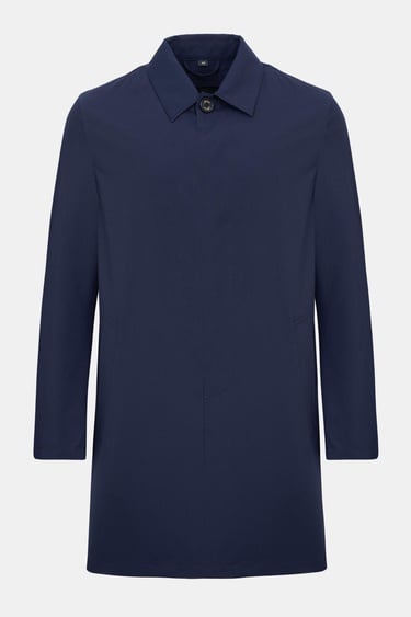  Erkek Lacivert Düğme Kapamalı Teknik Kumaşlı Kaban