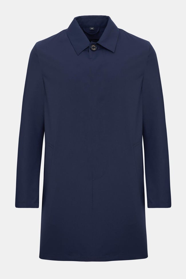  Erkek Lacivert Düğme Kapamalı Teknik Kumaşlı Kaban