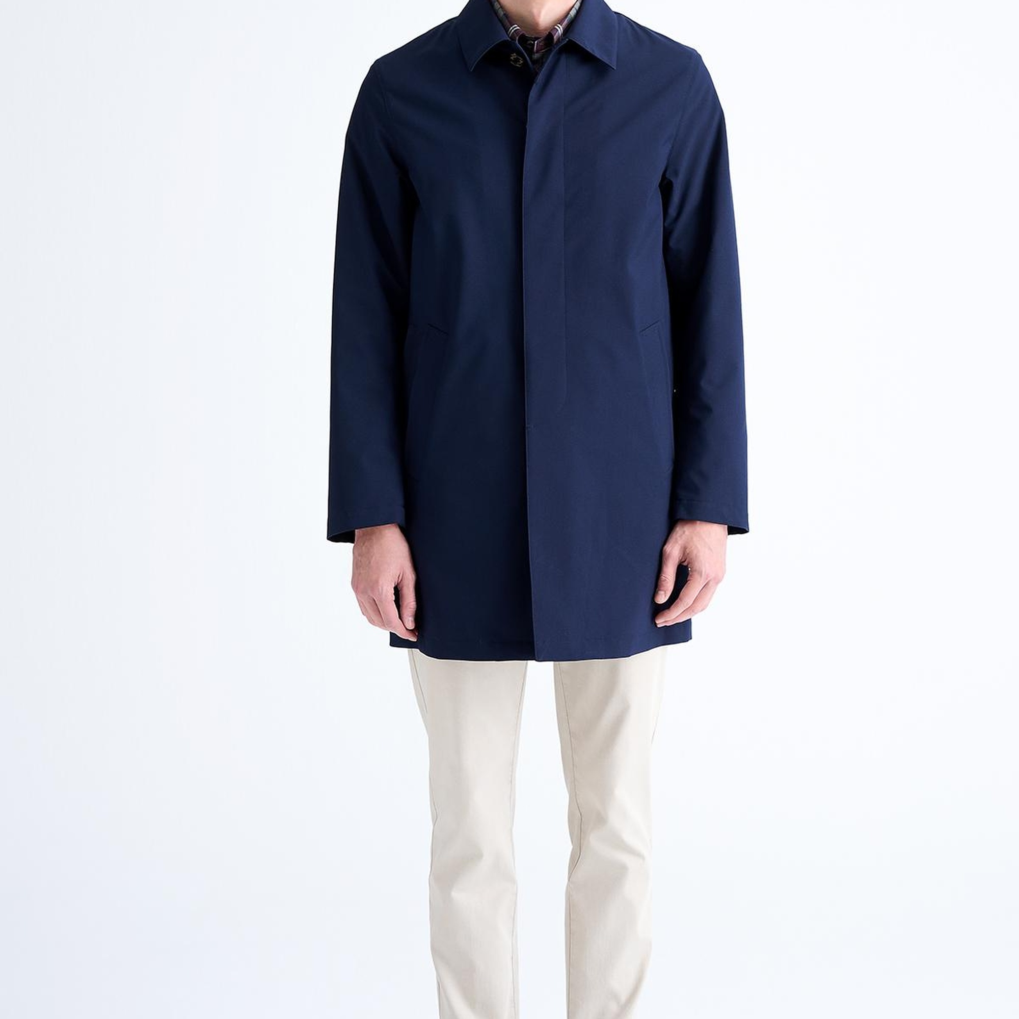 Erkek Lacivert Düğme Kapamalı Teknik Kumaşlı Kaban