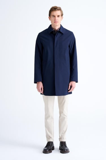  Erkek Lacivert Düğme Kapamalı Teknik Kumaşlı Kaban