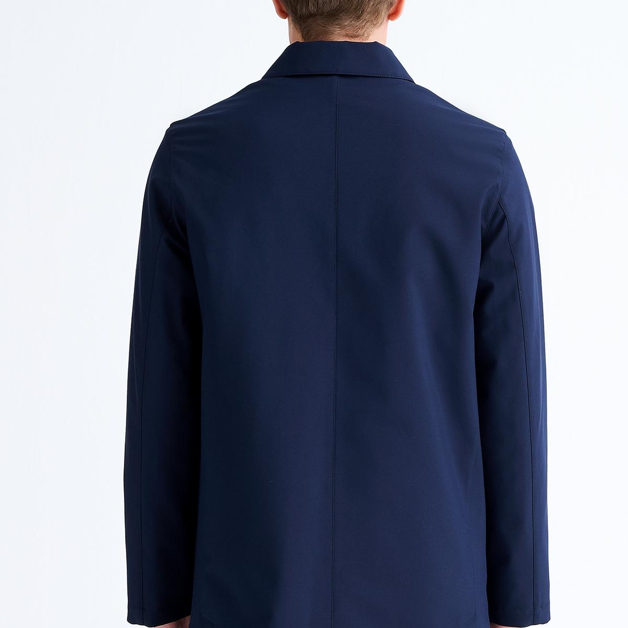 Erkek Lacivert Düğme Kapamalı Teknik Kumaşlı Kaban