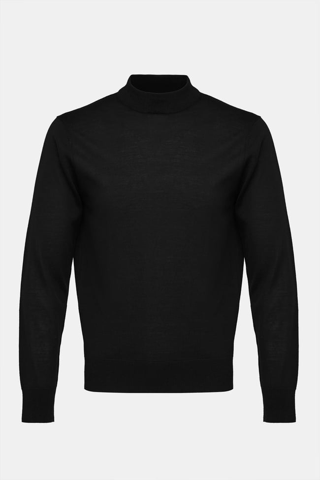  Erkek Siyah Yün Yarım Balıkçı Yaka Kazak