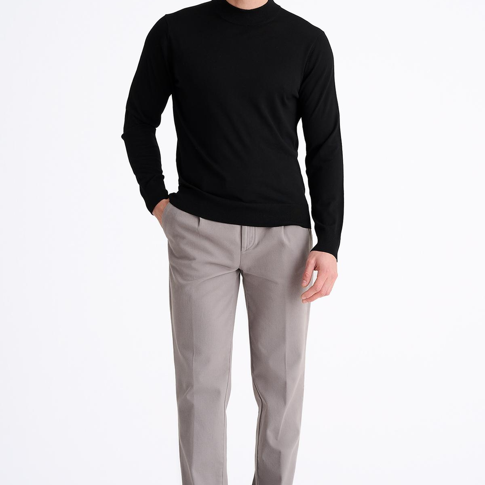 Erkek Siyah Yün Yarım Balıkçı Yaka Kazak