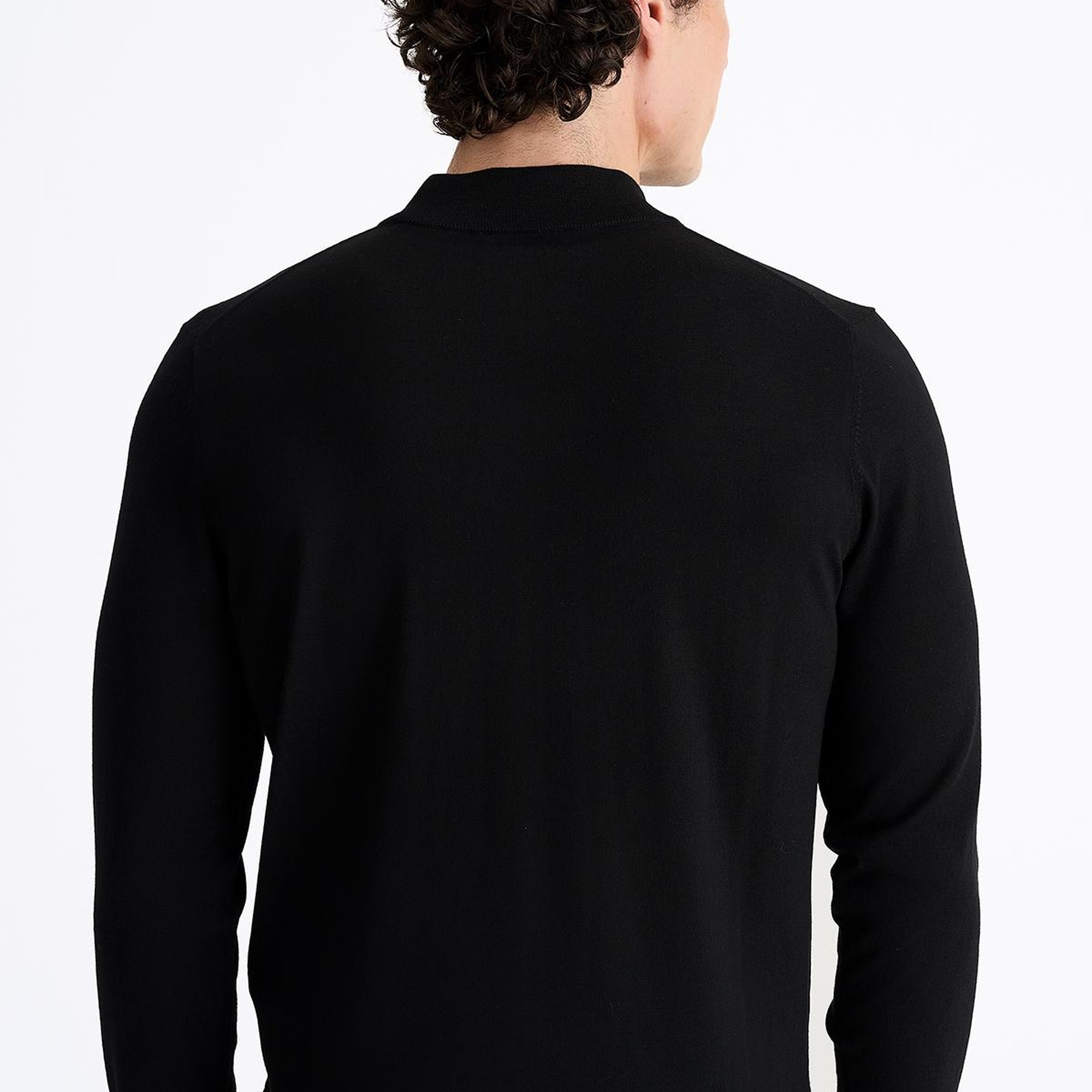 Erkek Siyah Yün Yarım Balıkçı Yaka Kazak