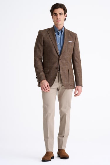  Erkek Kahverengi Yün Kaşmir Karışımlı Delfino Spor Ceket