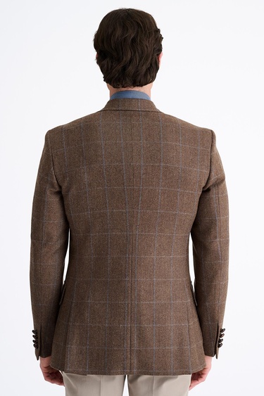 Erkek Kahverengi Yün Kaşmir Karışımlı Delfino Spor Ceket