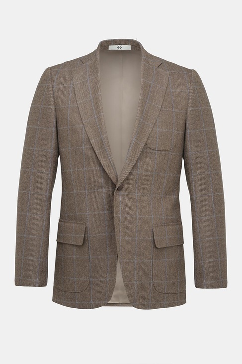  Erkek Kahverengi Yün Kaşmir Karışımlı Delfino Spor Ceket