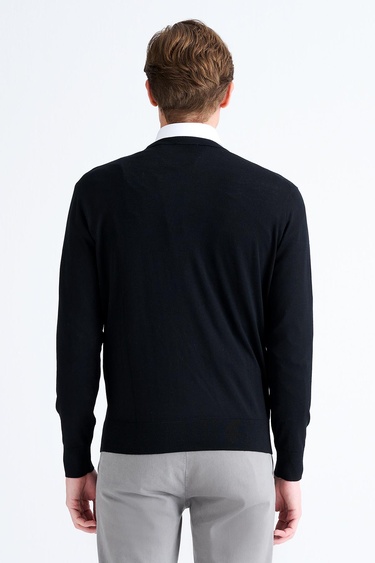  Erkek Siyah Bisiklet Yaka Yün Kazak