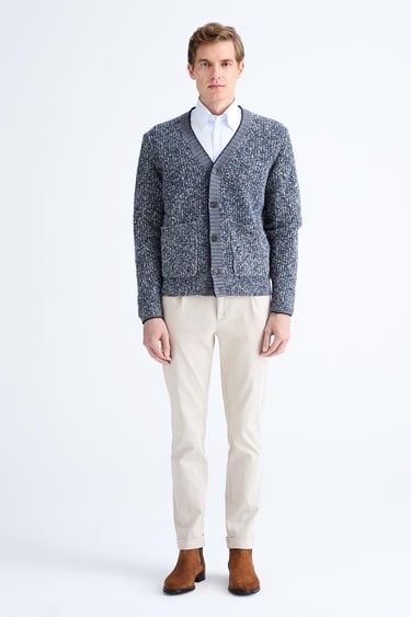  Erkek Mavi Düğmeli Kaşmir Hırka