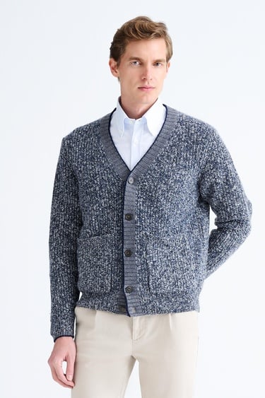  Erkek Mavi Düğmeli Kaşmir Hırka