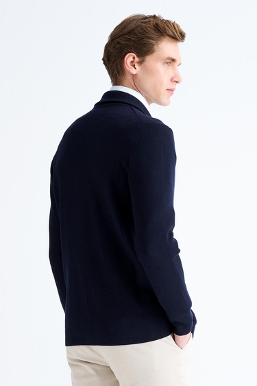  Erkek Lacivert Düğmeli Yün Hırka