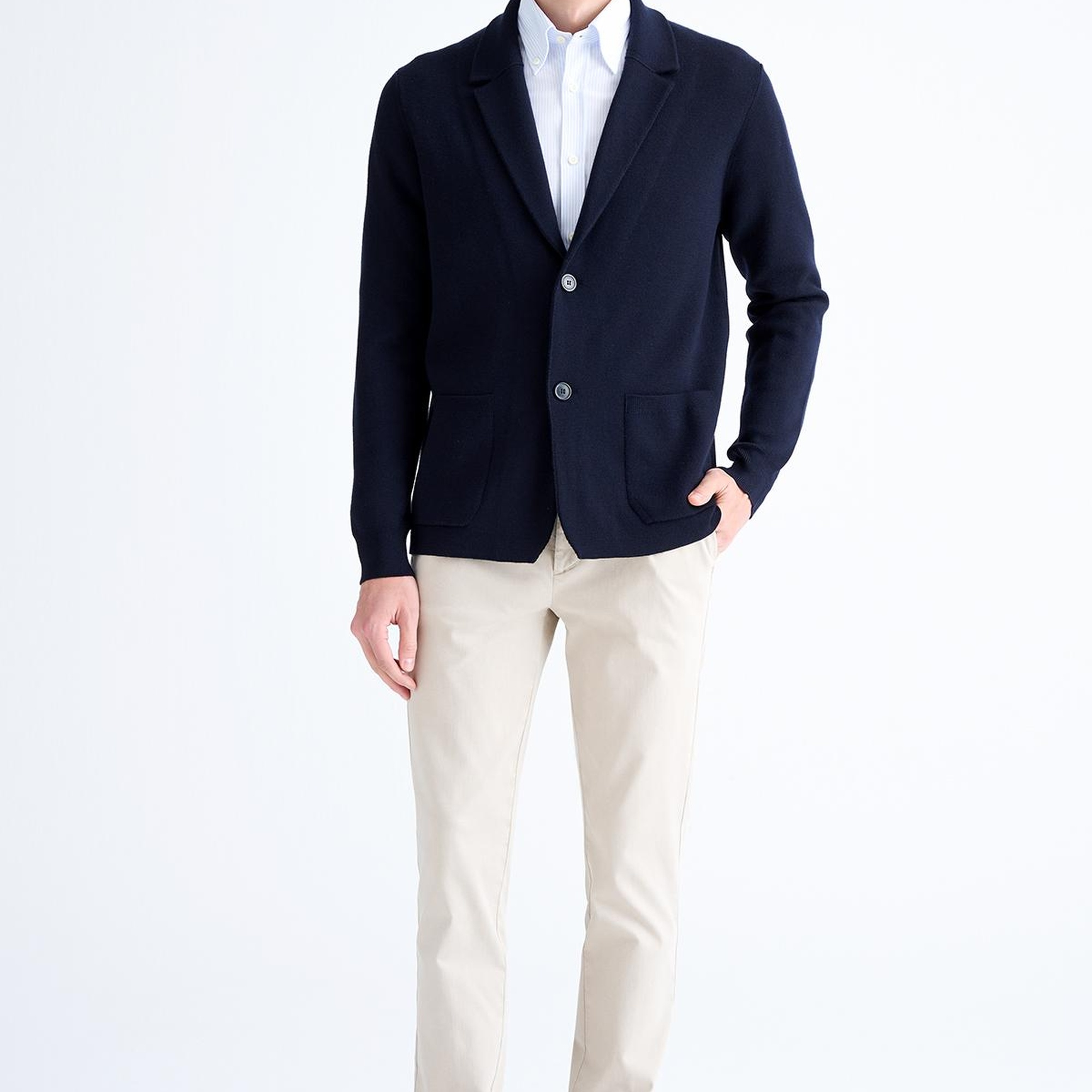 Erkek Lacivert Düğmeli Yün Hırka