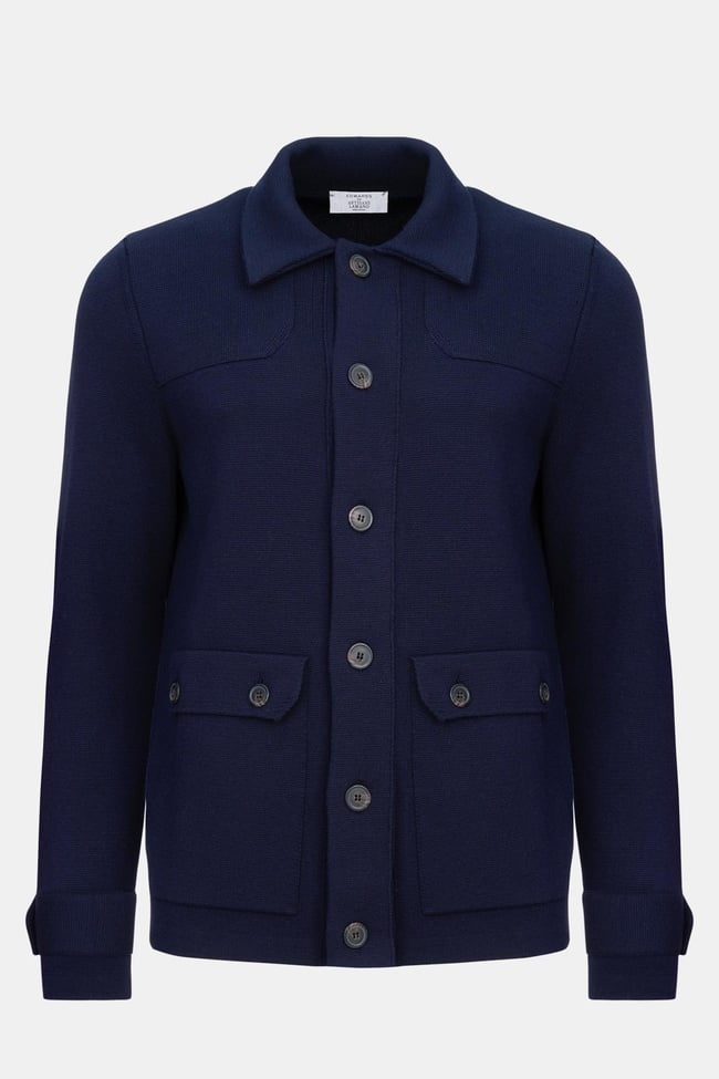  Erkek Lacivert Düğmeli Cep Detaylı Yün Hırka