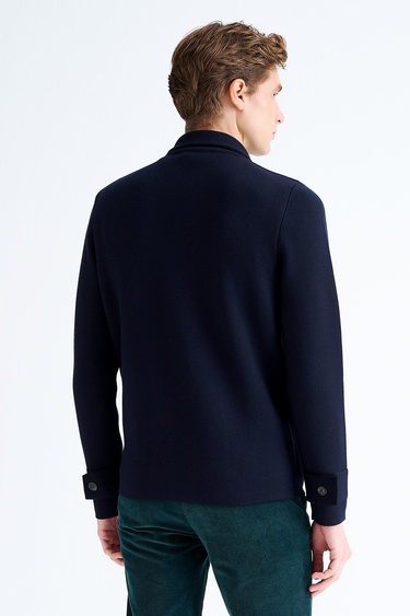  Erkek Lacivert Düğmeli Cep Detaylı Yün Hırka