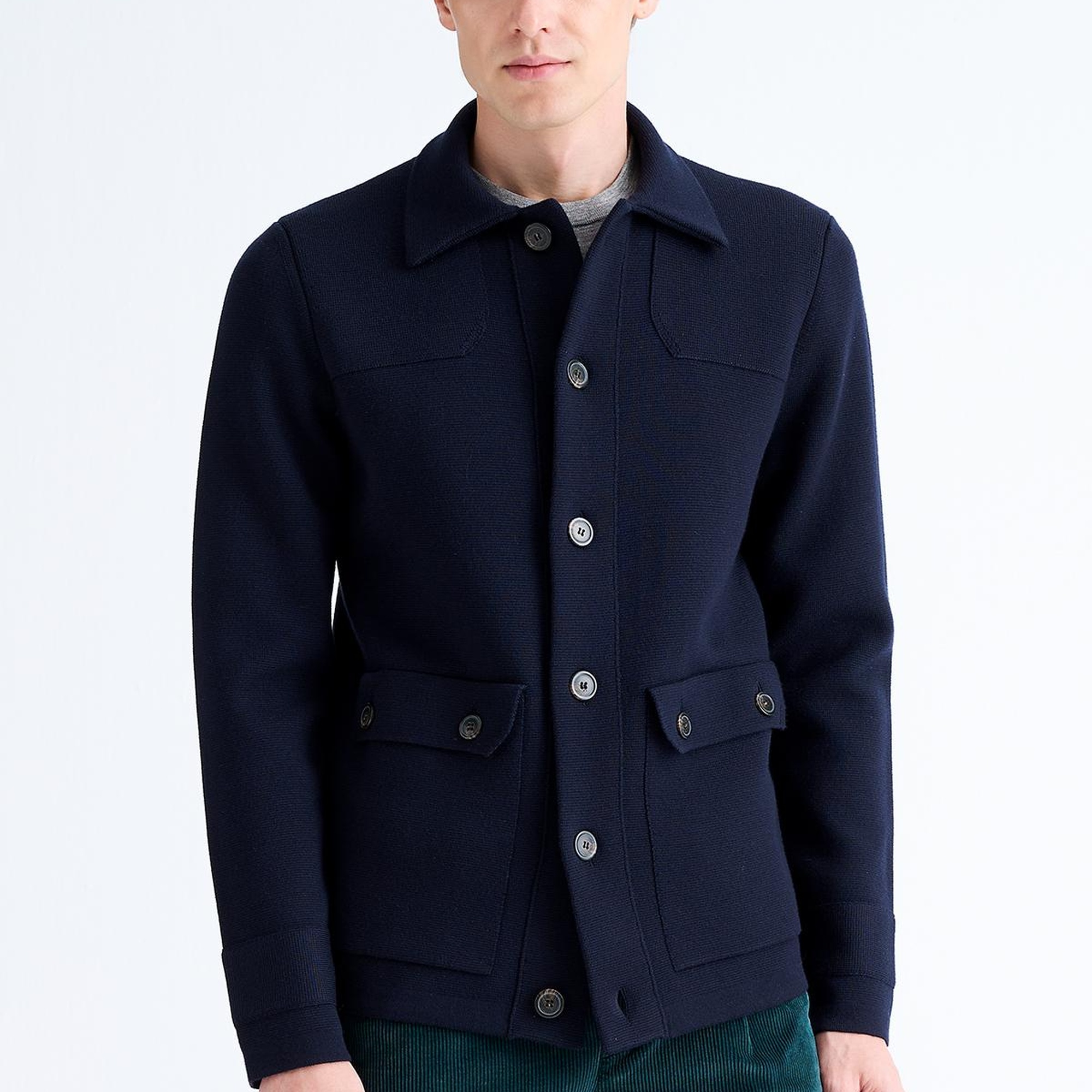 Erkek Lacivert Düğmeli Cep Detaylı Yün Hırka