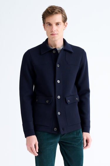  Erkek Lacivert Düğmeli Cep Detaylı Yün Hırka