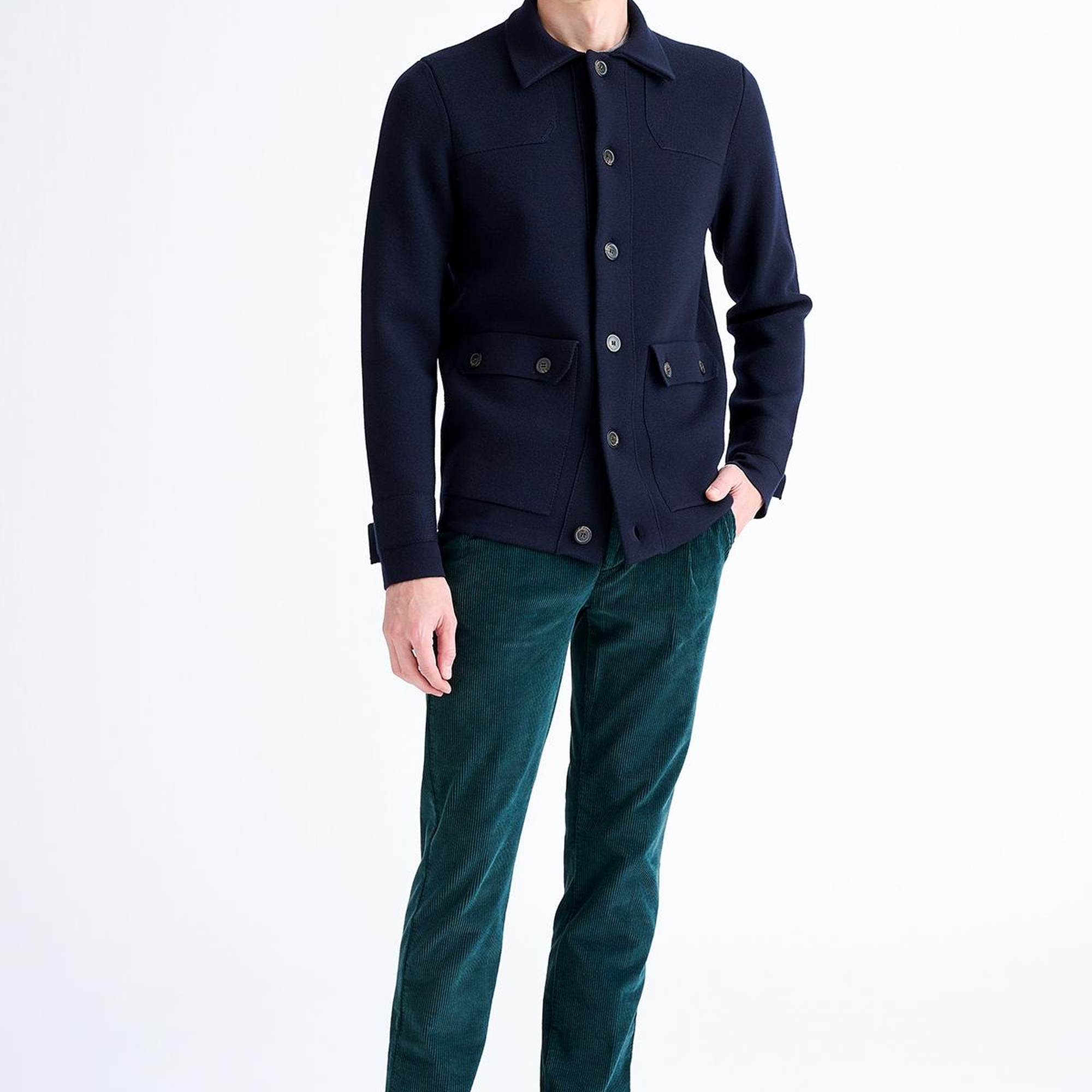 Erkek Lacivert Düğmeli Cep Detaylı Yün Hırka