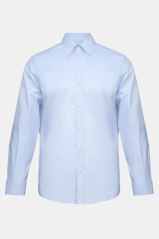  Erkek Mavi Cooper Fit Düğmeli Yaka Klasik Gömlek