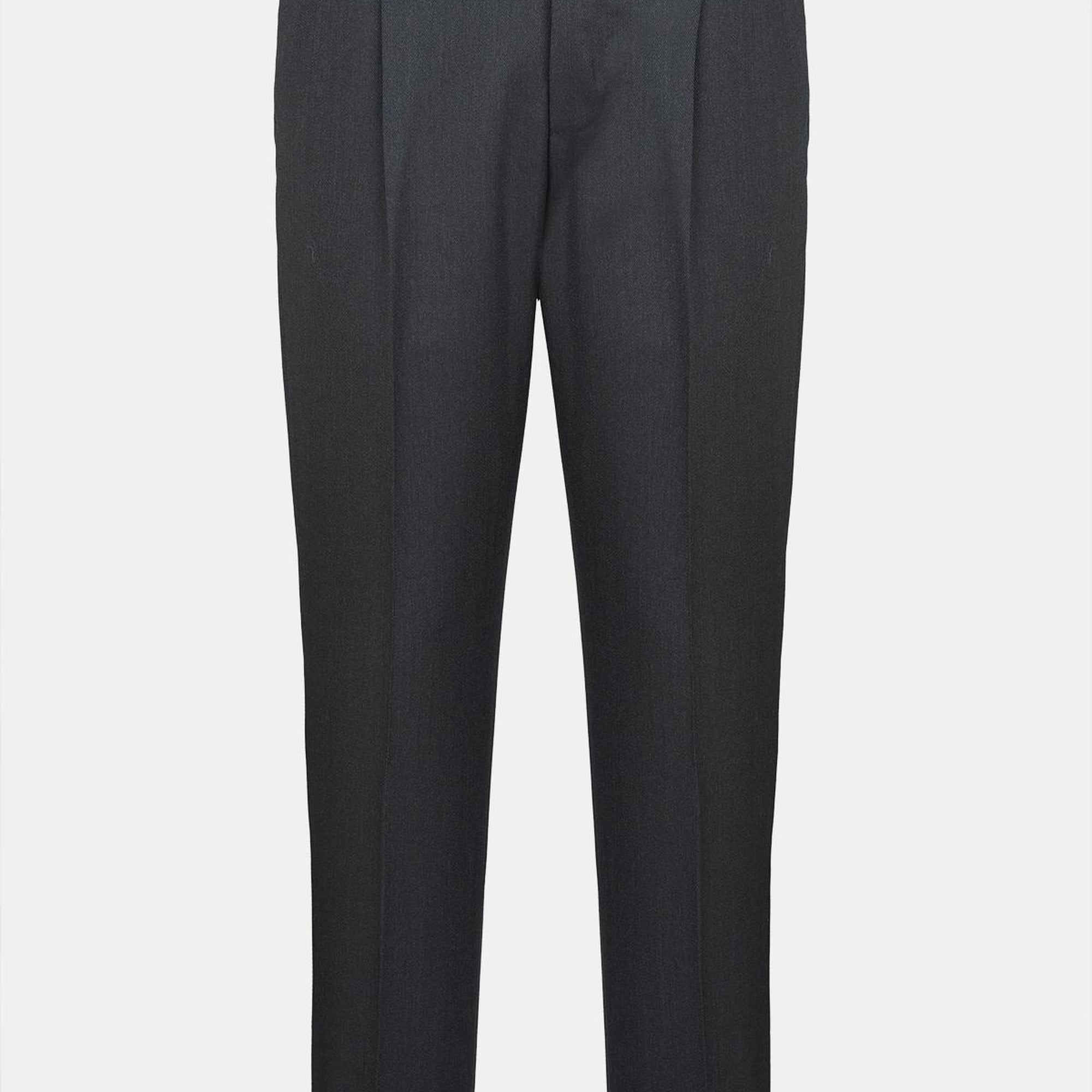 Erkek Koyu Gri Yün Slim Fit Klasik Pantolon