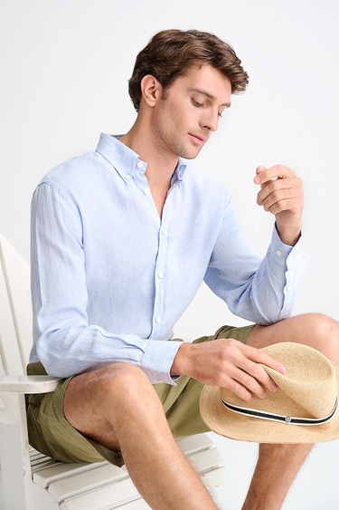  Erkek Yeşil Büzgülü Elastik Bel Bantlı Pilili Bermuda Şort